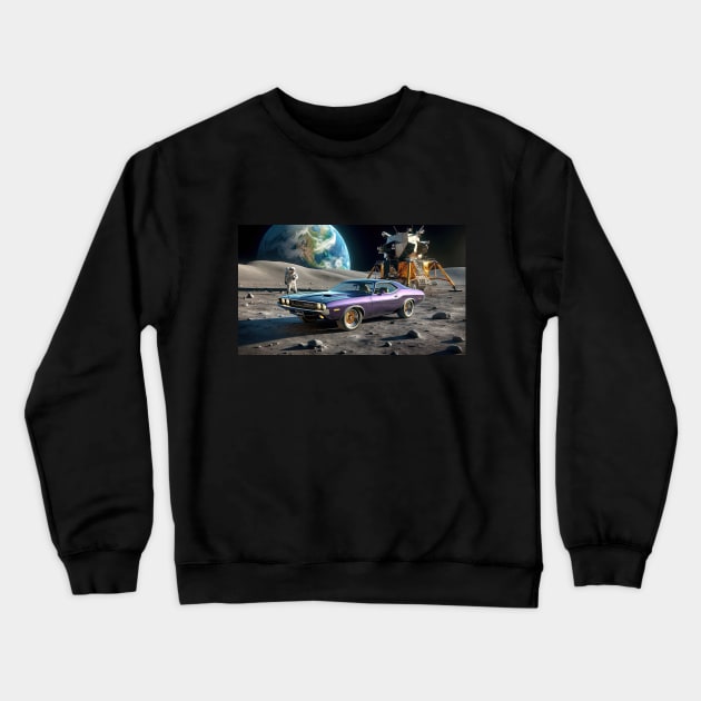 Plum Crazy Dodge Challenger on the Moon Crewneck Sweatshirt by NebulaWave